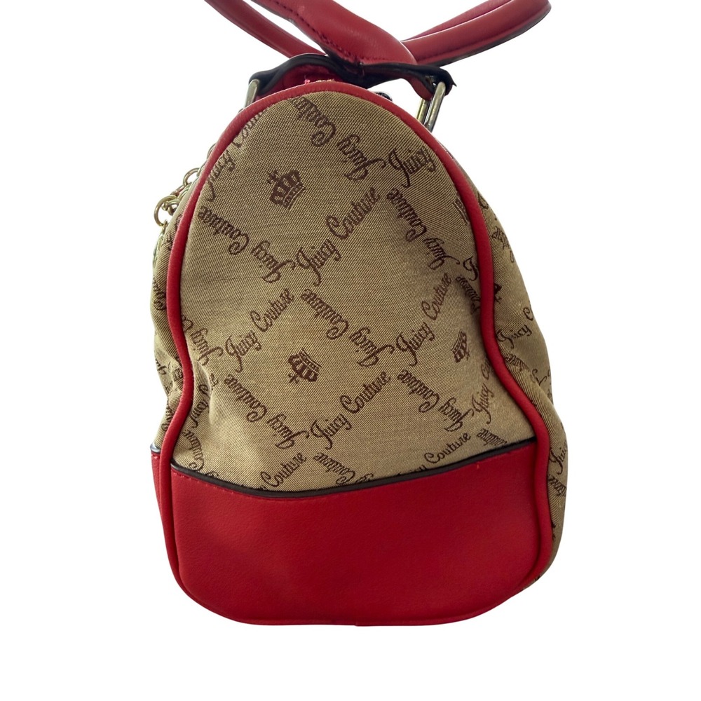 Juicy Couture Tan Red Logo Canvas Satchel Handbag Heart Charm Y2K Style - Picture 2 of 9
